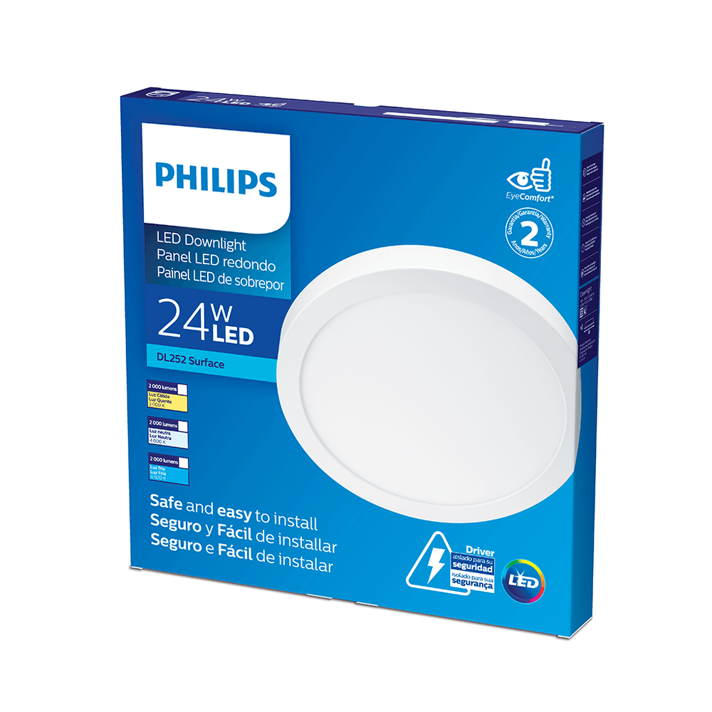Luminária Philips LED DL252 Sobrepor Redonda 24W 3000K philips b2e